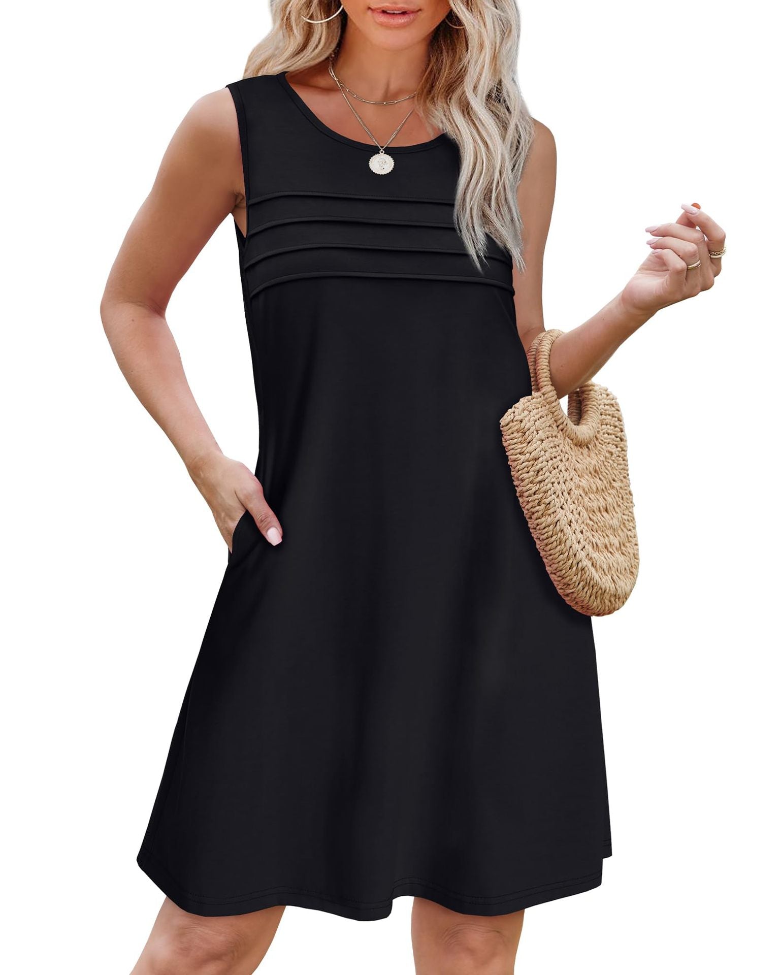 Damen Sommerkleid mit eleganter Faltenstruktur und praktischen Eingrifftaschen R&B
