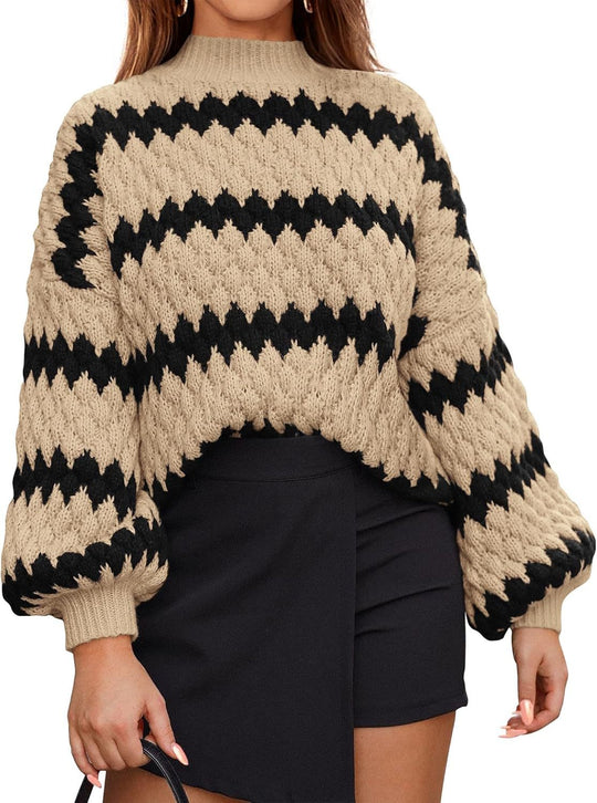 Damen Grobstrickpullover mit auffälligem Wellenmuster und lässigem Schnitt R&B
