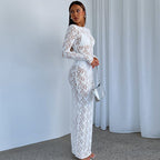 Damen Spitzenabendkleid mit elegantem Rückenausschnitt und langem Arm R&B