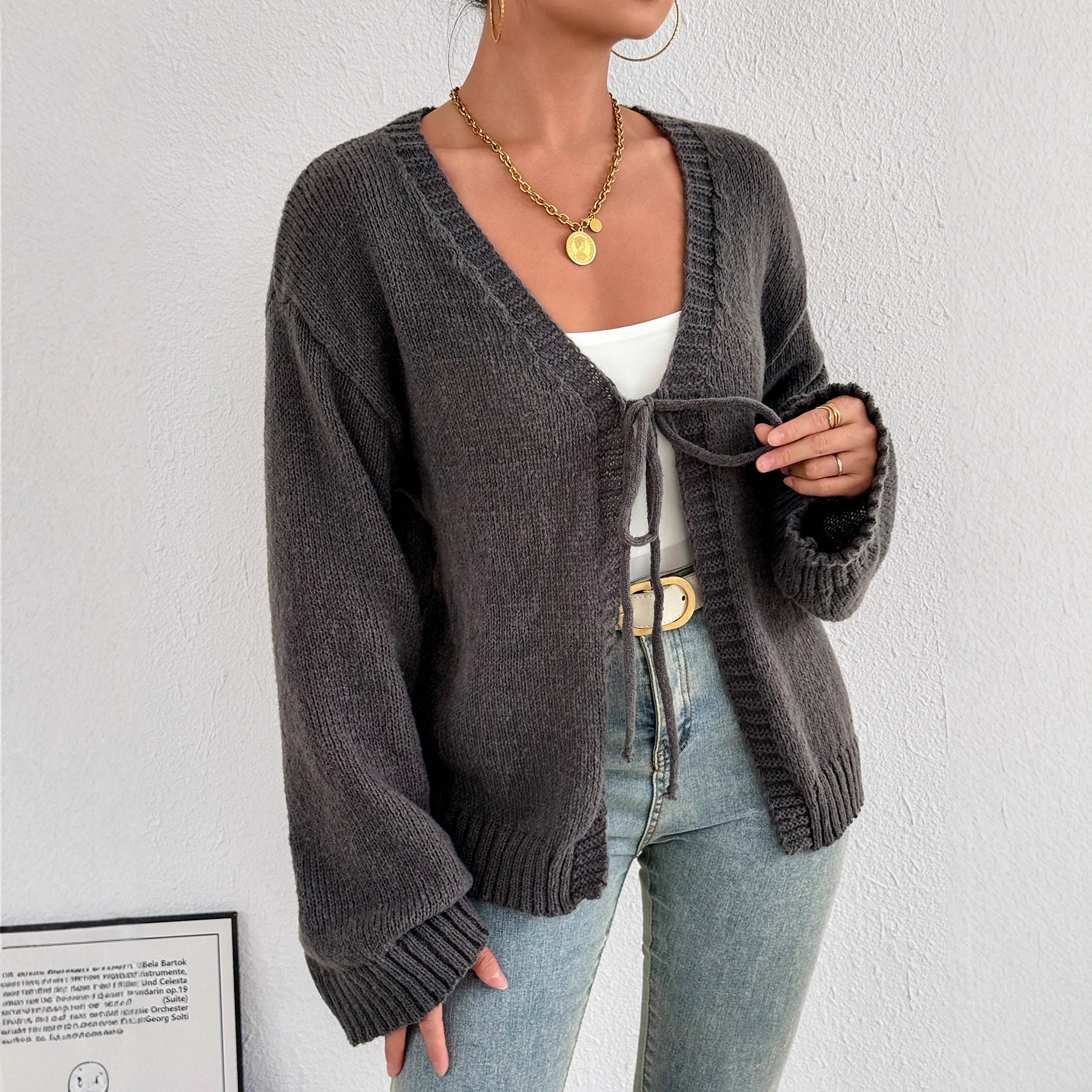 Damen gemütlicher Strickcardigan mit modernem BindR&Band R&B
