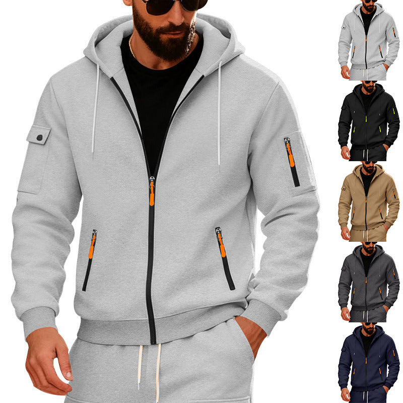 Herren Sportliche Zip-Hoodie mit Innovativen Reißverschlusstaschen R&B