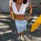 Damen Crop-Top mit tiefem V-Ausschnitt und Puffärmeln R&B