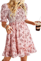 Damen romantisches Sommerkleid mit Puffärmeln und Rüschen R&B