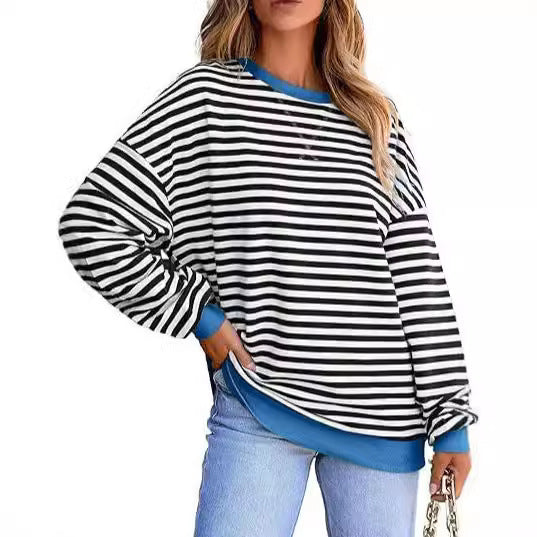 Damen Lässiger Sweater mit Breiten Streifen R&B
