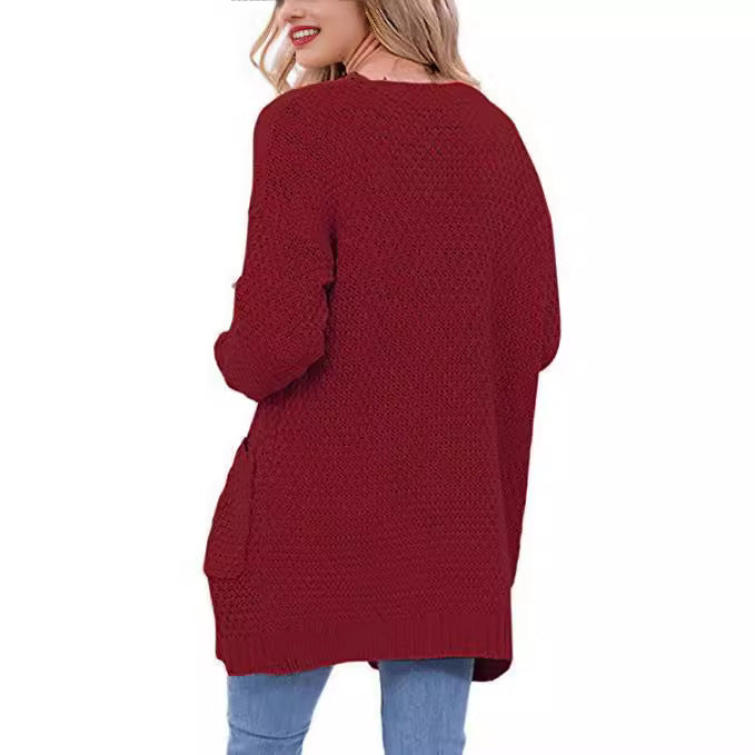 Damen Luftiger Strickcardigan mit offenen Taschen und lässigem Schnitt R&B