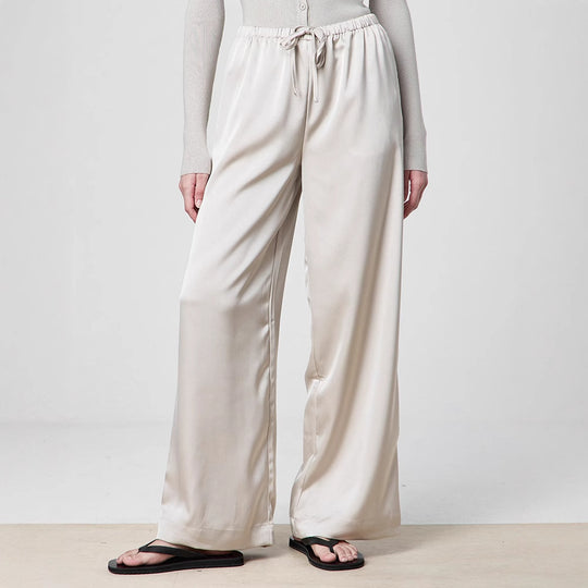 Damen Elegante Weite Satin-Hose mit hochgezogenem Bund und Bindegürtel R&B
