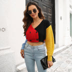 Damen cropped Strickjacke mit modischem Farbblock-Design R&B