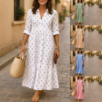 Damen Maxikleid mit elegantem Kragen und floralen Mustern R&B