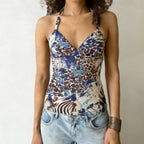 Damen-Bikinitop mit floralem und animalischem Muster R&B