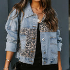 Damen modische Jeansjacke mit Leo-Elementen R&B