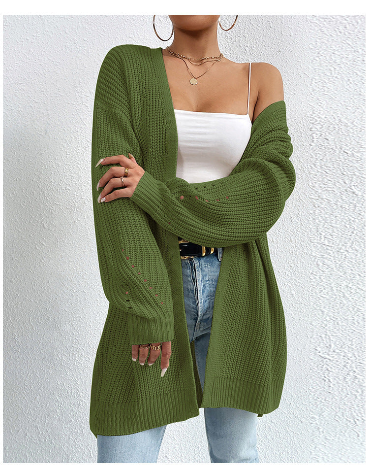 Damen Strickjacke mit luftiger Häkelstruktur und weitem Schnitt R&B
