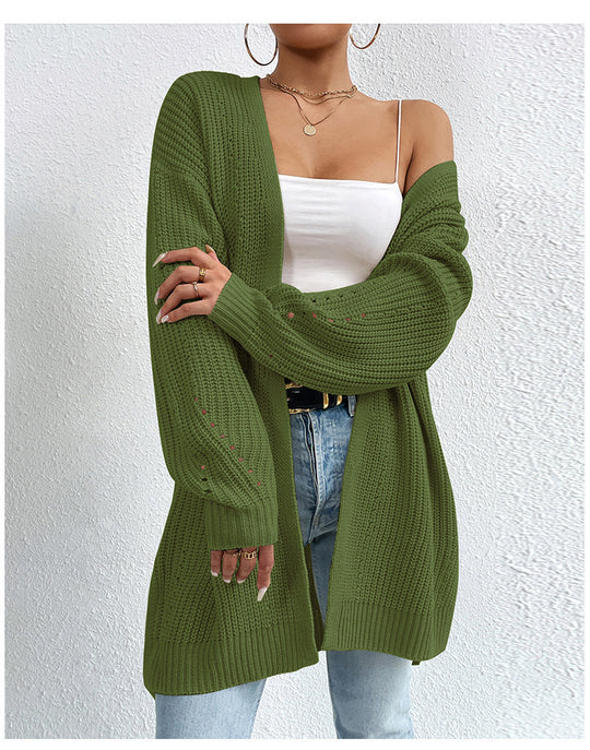 Damen Strickjacke mit luftiger Häkelstruktur und weitem Schnitt R&B