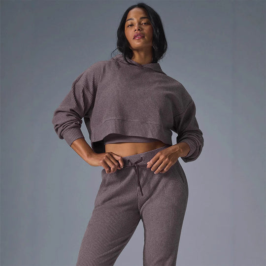 Damen entspanntes Crop-Sweatshirt und bequeme Jogginghose Set R&B