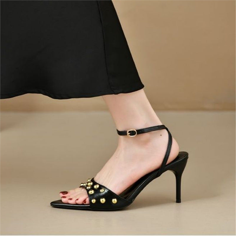 Damen elegante Slingback Sandalen mit zierlicher Perlenverzierung R&B
