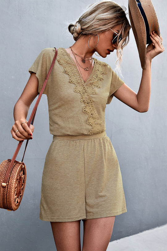 Damen Lässiger Jumpsuit mit eleganten Häkelapplikationen R&B