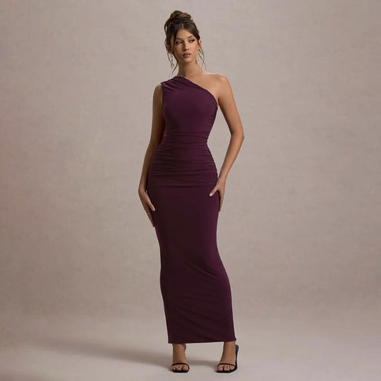Damen Langarm-Maxikleid mit asymmetrischem Schnitt und raffinierten Drapierungen R&B