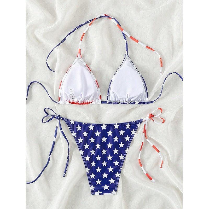 Damen Triangel-Bikini mit originellem Sternen- und Streifenmuster