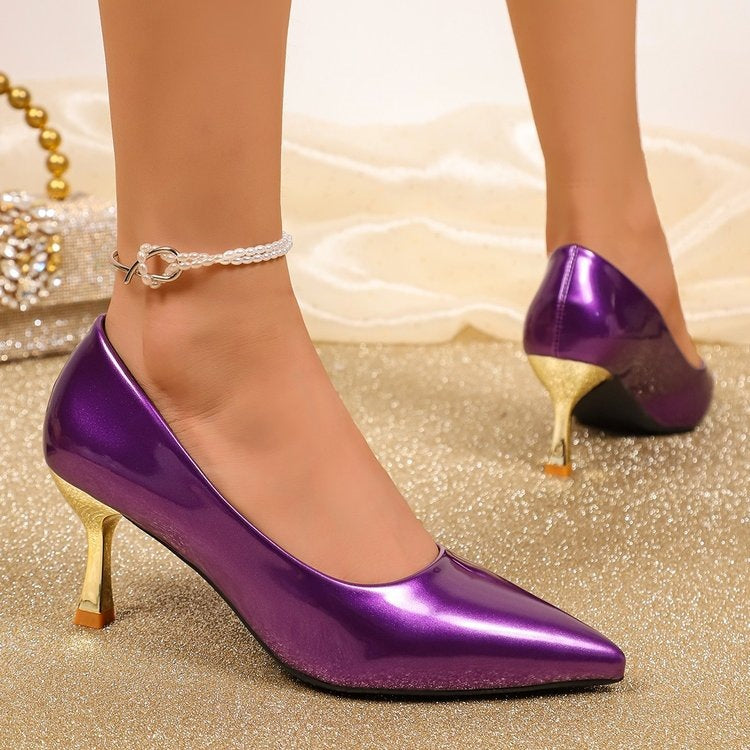 Damen Elegante und glitzernde Pumps mit goldenem Absatz R&B