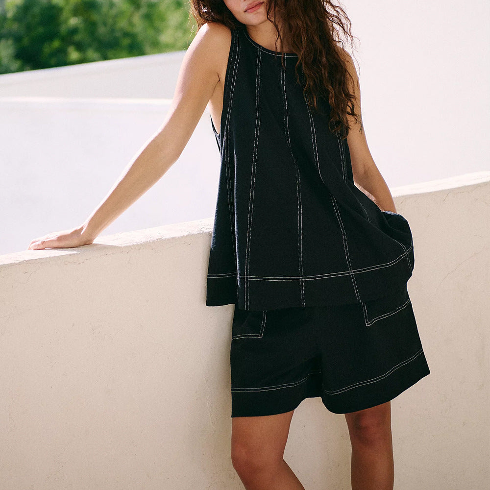 Damen lässiges Top und Shorts Set mit weitem Schnitt R&B