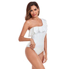 Damen Einteiler Badeanzug mit elegantem Rüschendesign und modischem asymmetrischen Schnitt R&B
