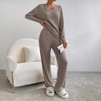 Damen Lässiges Strick-Lounge-Set aus weichem, geripptem Material R&B