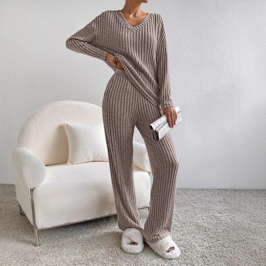 Damen Lässiges Strick-Lounge-Set aus weichem, geripptem Material R&B