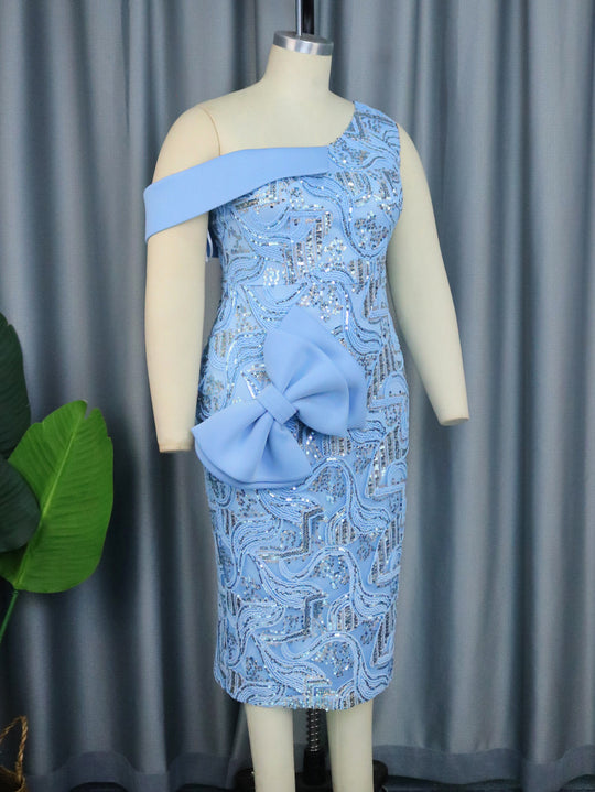 Damen Elegantes Cocktailkleid mit asymmetrischem Design und glitzernden Akzenten R&B