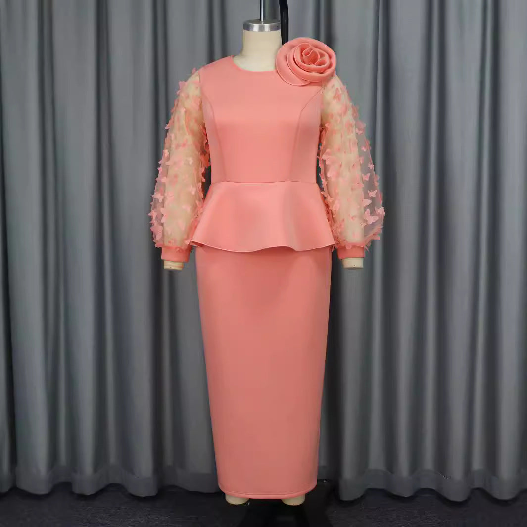 Damen Elegantes Kleid mit extravaganten Puffärmeln und floralem Detail R&B