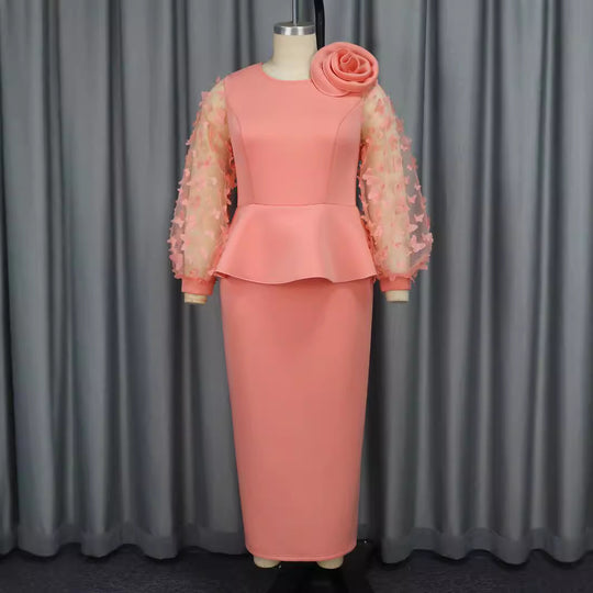 Damen Elegantes Kleid mit extravaganten Puffärmeln und floralem Detail R&B