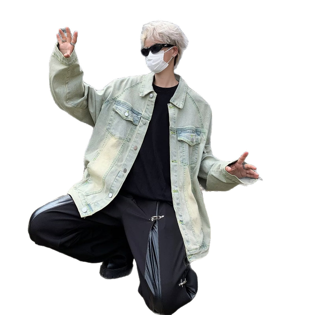 Unisex lässige Oversize-Jeansjacke mit einzigartigem Schnitt und praktischen Taschen R&B