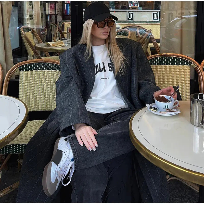 Damen Oversized Mantel mit Nadelstreifen R&B