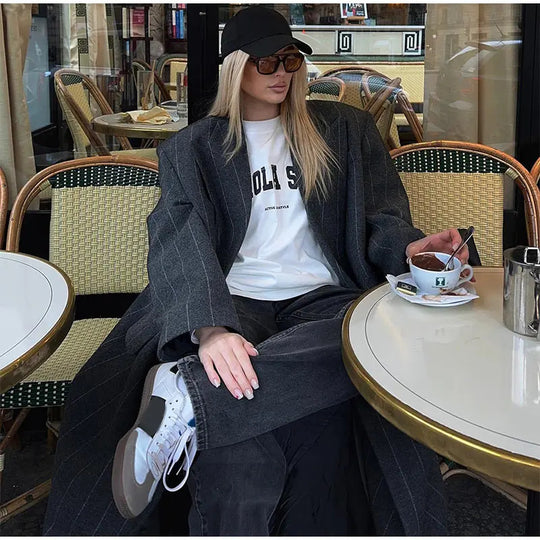 Damen Oversized Mantel mit Nadelstreifen R&B