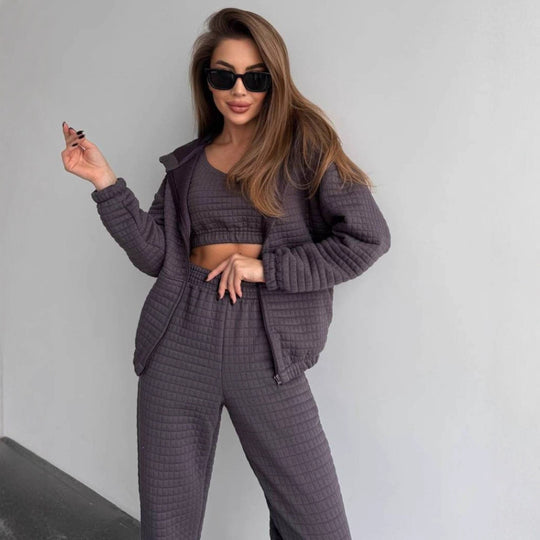 Damen stilvolles und bequemes Set aus gefüttertem Oberteil und Jogginghose R&B