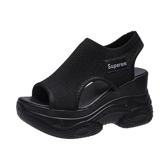 Damen nan Plateau-Sandalen mit elastischem Strickschaft und sportlicher Profilsohle R&B