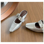 Damen elegante Mules mit funkelndem Riemen und komfortablem Blockabsatz