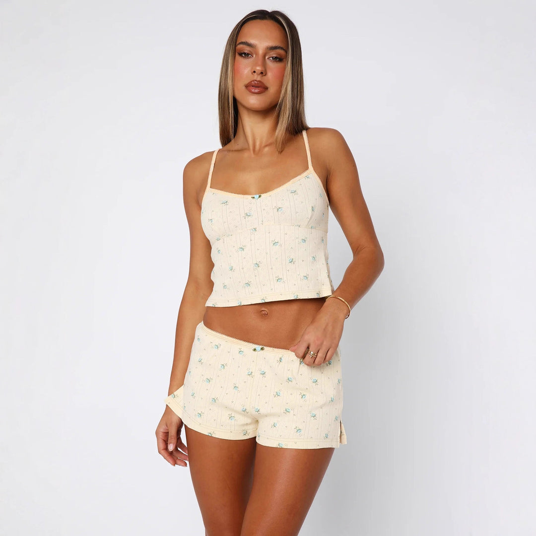 Damen Schlafanzug Set mit zarten Blumenmustern R&B