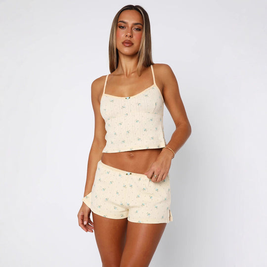Damen Schlafanzug Set mit zarten Blumenmustern R&B