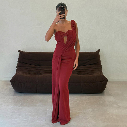 Damen Elegantes One-Shoulder Maxikleid mit raffiniertem Cut-Out R&B