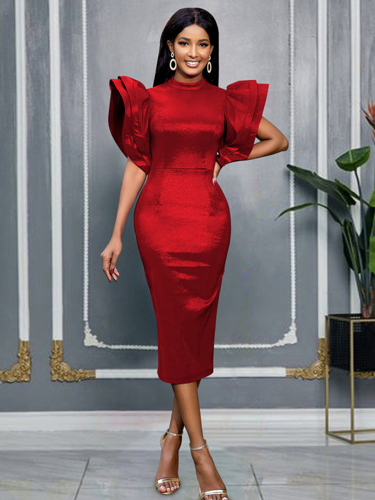 Damen Elegantes Kleid mit voluminösen Puffärmeln R&B