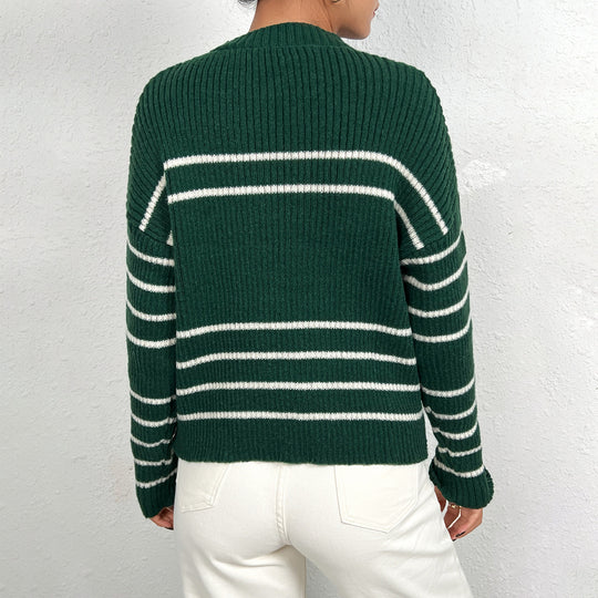 Damen gestrickter Pullover mit stylishem Streifenmuster R&B
