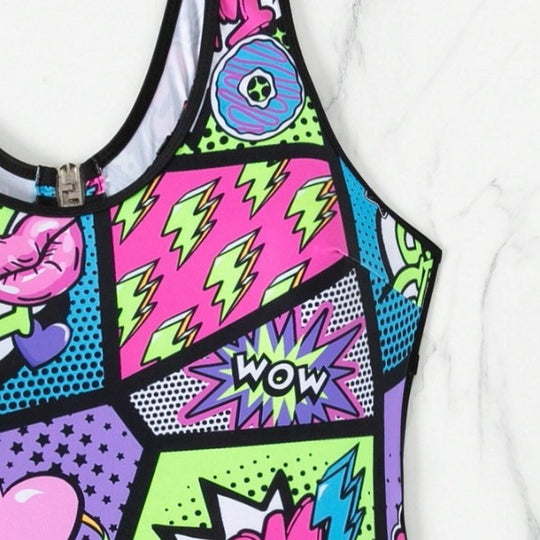Damen Sportlicher Einteiler mit buntem Comic-Muster R&B