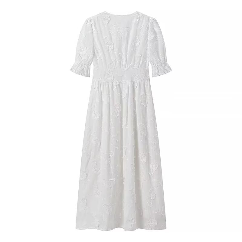 Damen Maxikleid mit floralem Bestickungsdesign und eleganten Puffärmeln R&B
