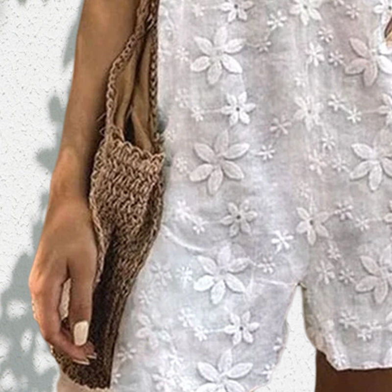 Damen nan leichter Kurzoverall mit floraler dreidimensionaler Stickerei, verstellbaren Bindeträgern und lockerer A-Linien-Silhouette R&B