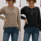 Damen lässiger Strickpullover mit dekorativen Knöpfen und weitem Schnitt R&B