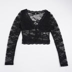 Damen Spitzentop mit romantischem Design und langen Ärmeln R&B