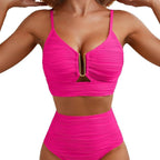 Damen Hochtaillierter Bikiniset mit Rippendetails R&B