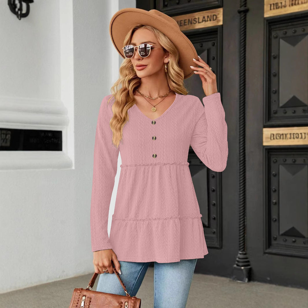 Damen Ärmelloses V-Ausschnitt Shirt mit Knopfdetails und voluminösem Saum R&B