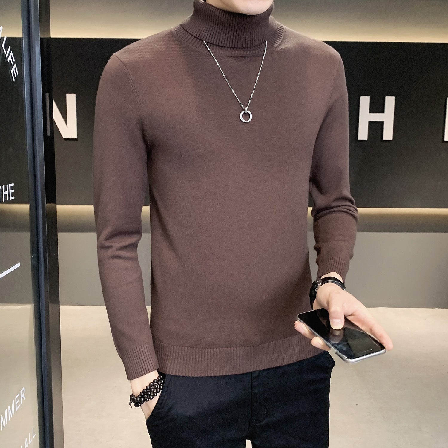 Herren Pullover mit hohem Kragen aus weicher Strickware R&B