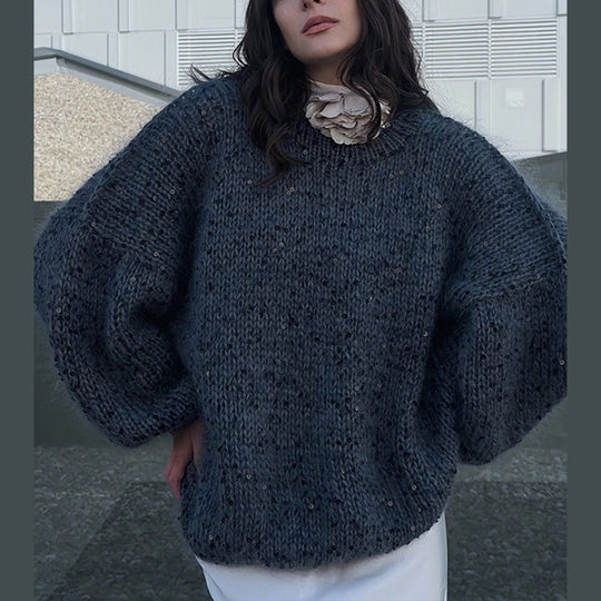 Damen Glitzernder Strickpullover mit Puffärmeln R&B