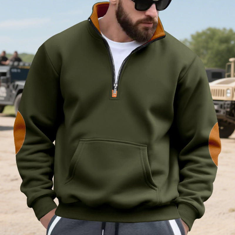 Herren Hochwertiger Stehkragenpullover aus atmungsaktivem Material mit Reißverschluss und Kontrastakzenten R&B